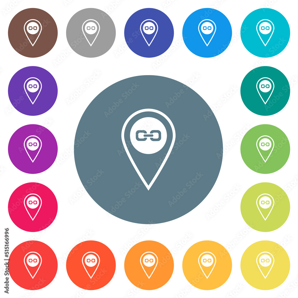Link GPS location flat white icons on round color backgrounds Link GPS location flat white icons on round color backgrounds