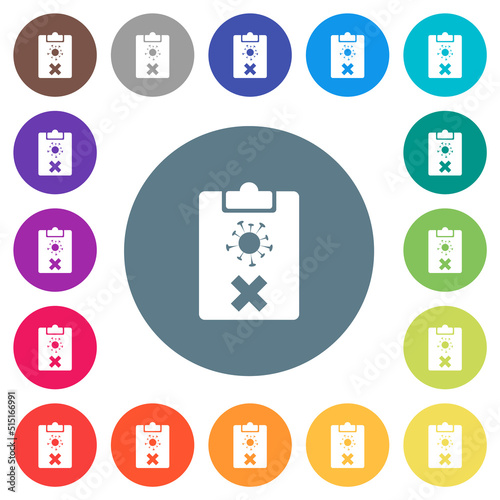 Covid test failed solid flat white icons on round color backgrounds