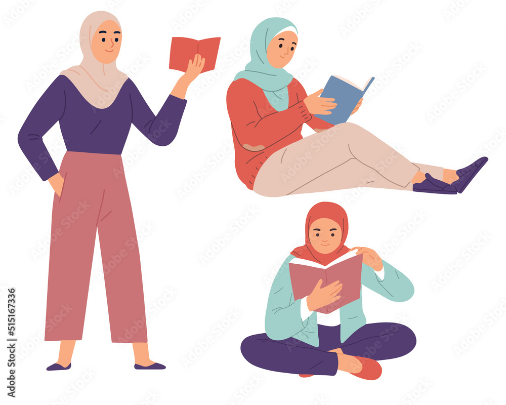 hijab muslim read book study literature student exam