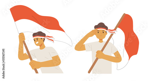 Men hold flag of indonesia independence Kemerdekaan photo