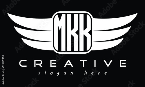 MKK three Letter Wings Flying Initial wing symbol minimalist creative concept flag icon professional logo design Vector template with abstract black and white tattoo photo