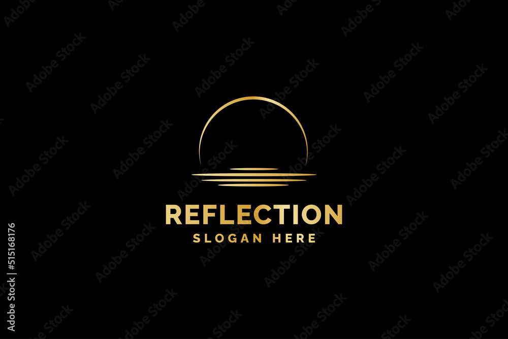 wave with moon reflection in water logo design vector illustration. wave with moon reflection in water logo design vector illustration.
