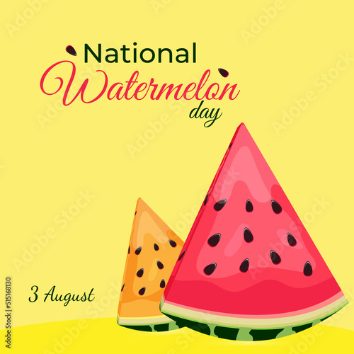 national watermelon day. slices of yellow and red watermelon cartoon style with seeds