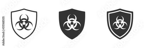Shield icon with a biohazard sign. Biohazard protection symbol. Vector illustration.