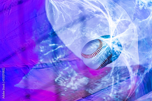 Baseball ball on holographic colors background. Horizontal sport theme poster, greeting cards, headers, website and app