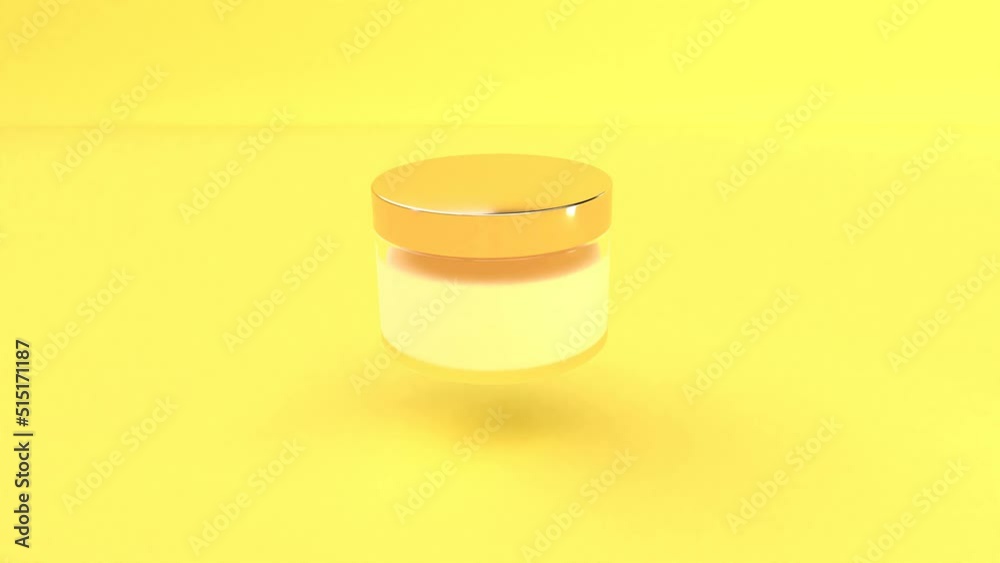 Jar cream on yellow background Body skin care able to loop seamless 4k Jar cream on yellow background Body skin care able to loop seamless 4k