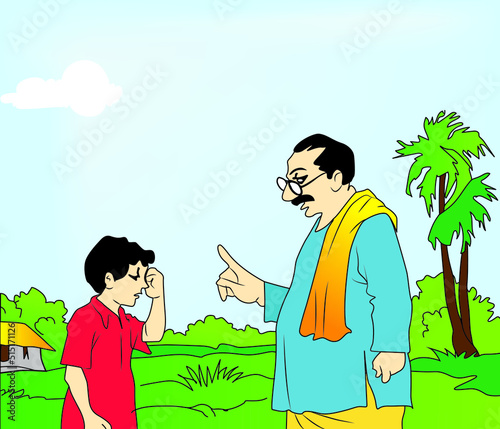Grandfather and grandson with background  illustration vector.