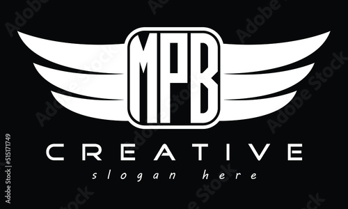 MPB three Letter Wings Flying Initial wing symbol minimalist creative concept flag icon professional logo design Vector template with abstract black and white tattoo photo