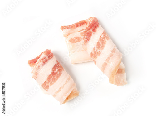 Raw bacon isolated on white background