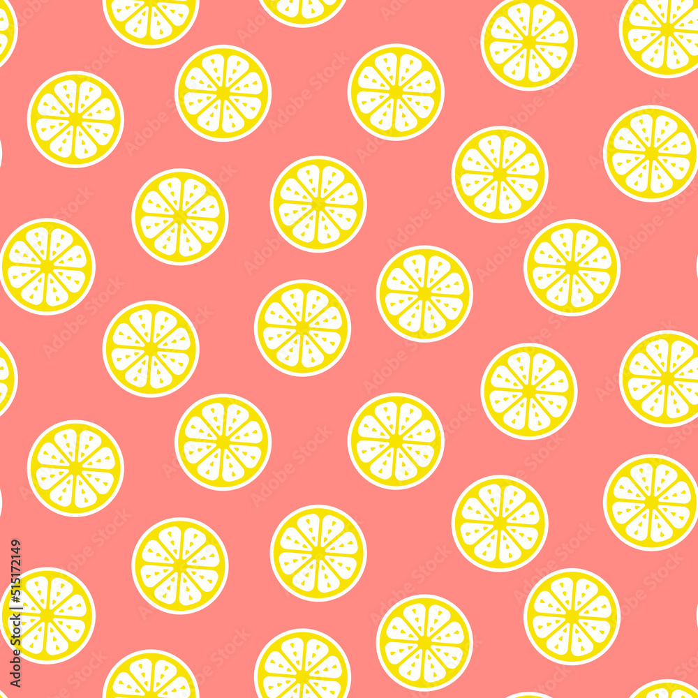 Fresh lemon fruits pattern, citrus slices orange background