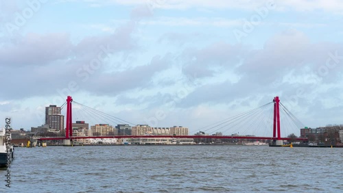 Red Willemsbrug over river Rotterdam Time Lapse, Netherlands
