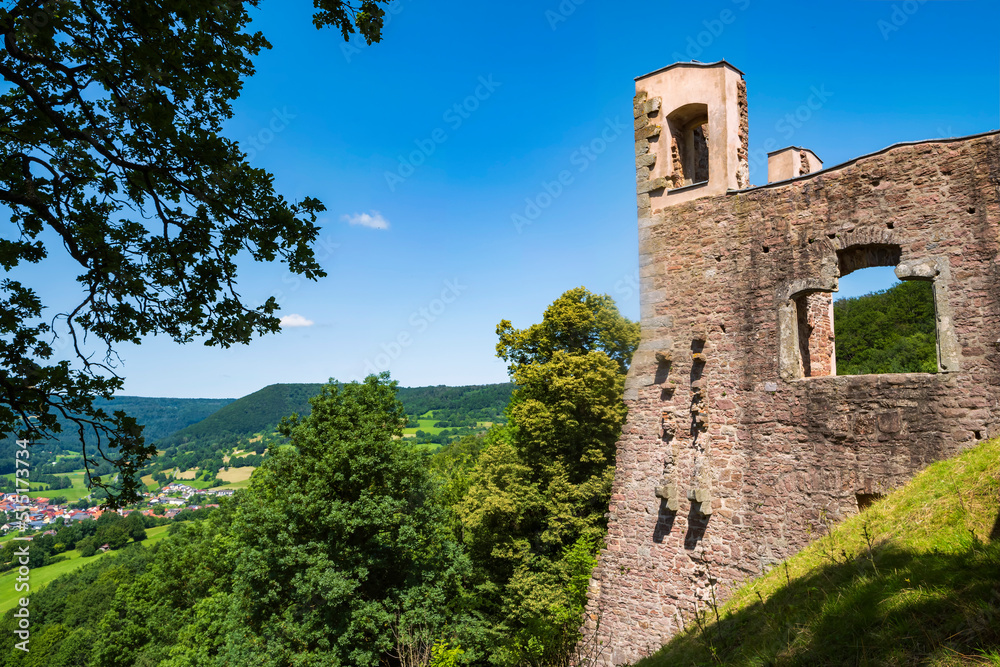 View of part of the Schwarzenfels castle ruins in the Main-Kinzig district in Hesse/Germany