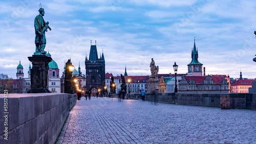 Prague and Charles bridge Day to Night Time Lapse, Czech Republic