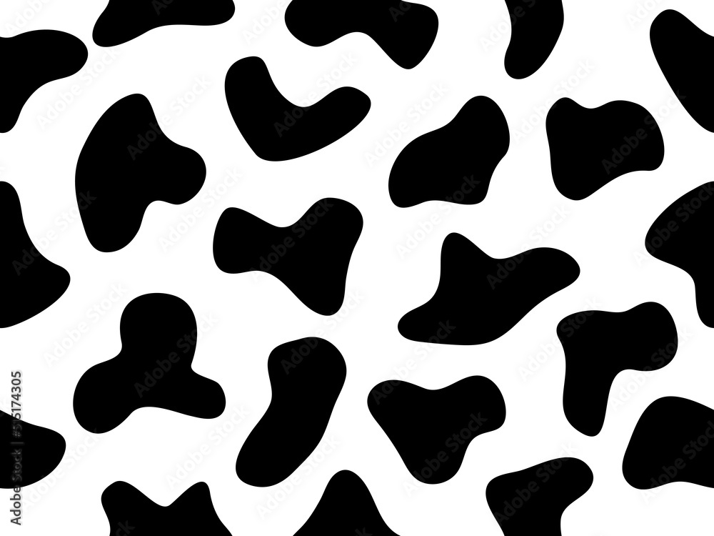 Abstract random black shapes seamless pattern. Cow animal skin wallpaper.  Hand drawn spots backdrop. Abstract circular elements texture. Vector  illustration isolated on white. Stock Vector | Adobe Stock