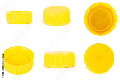 bottle cap plastic yellow isolated on white background