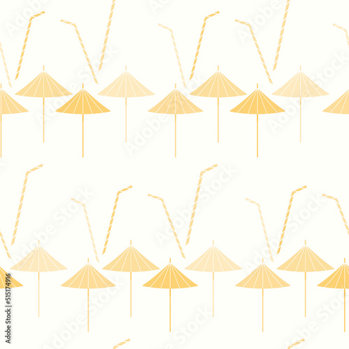 Abstract summer pattern with an image of cocktail accessories in monochrome sand shades.