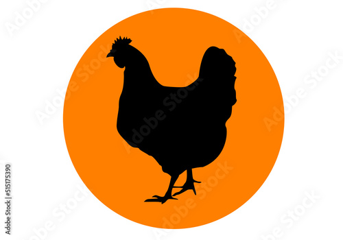 Gallina, Símbolo o icono de una gallina en negro sobre círculo naranja