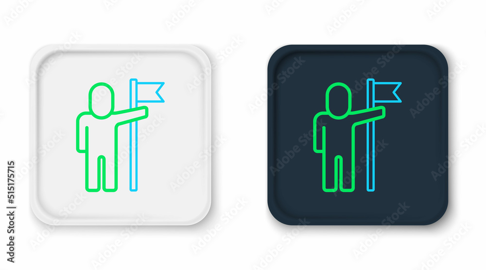 Line Man holding flag icon isolated on white background. Victory, winning and conquer adversity concept. Colorful outline concept. Vector Line Man holding flag icon isolated on white background. Victory, winning and conquer adversity concept. Colorful outline concept. Vector