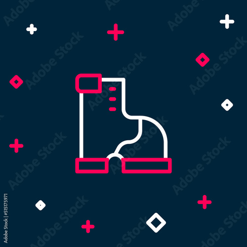 Line Winter warm boot icon isolated on blue background. Waterproof rubber boot. Colorful outline concept. Vector