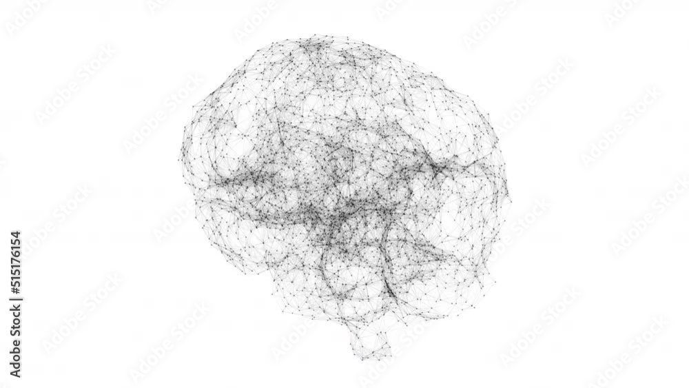 Artificial Intelligence Brain Network - Net wire frame shaped human brain on white background 4K seamless loop	