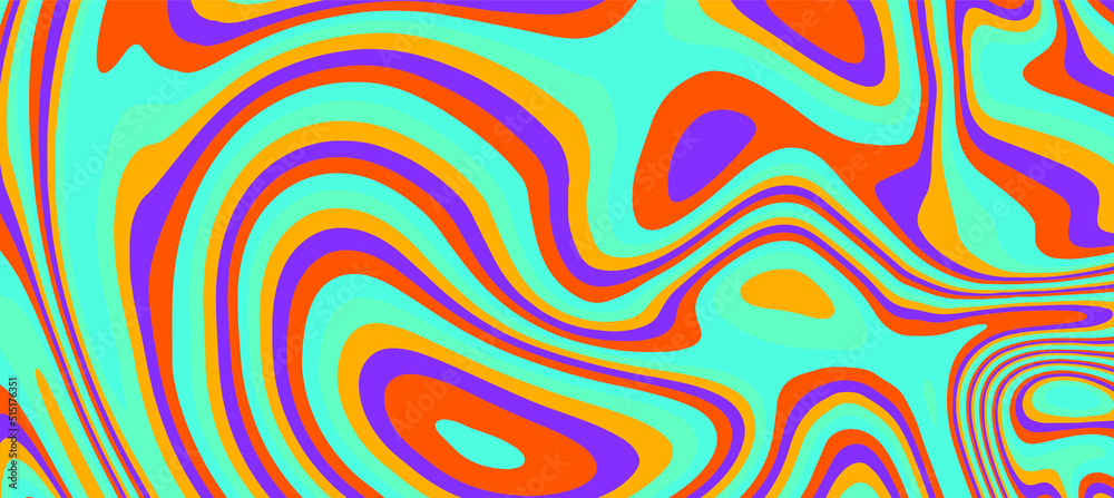 Op-art psychedelic background with distorted and wavy lines and curves. The 60s and 70s hippie style.