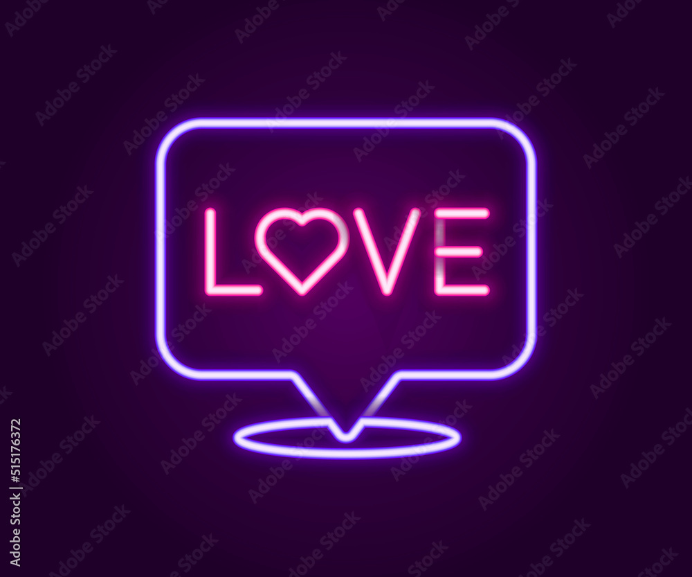 Glowing neon line Love text icon isolated on black background. Valentines day greeting card template. Colorful outline concept. Vector Glowing neon line Love text icon isolated on black background. Valentines day greeting card template. Colorful outline concept. Vector