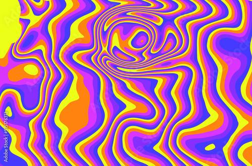 Fototapeta Naklejka Na Ścianę i Meble -  Op-art psychedelic background with distorted and wavy lines and curves. The 60s and 70s hippie style.