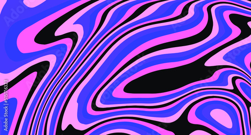 Trippy glitch background in style of psychedelic 60s and 70s parties with bright acidic colors and a winding geometric wavy pattern.