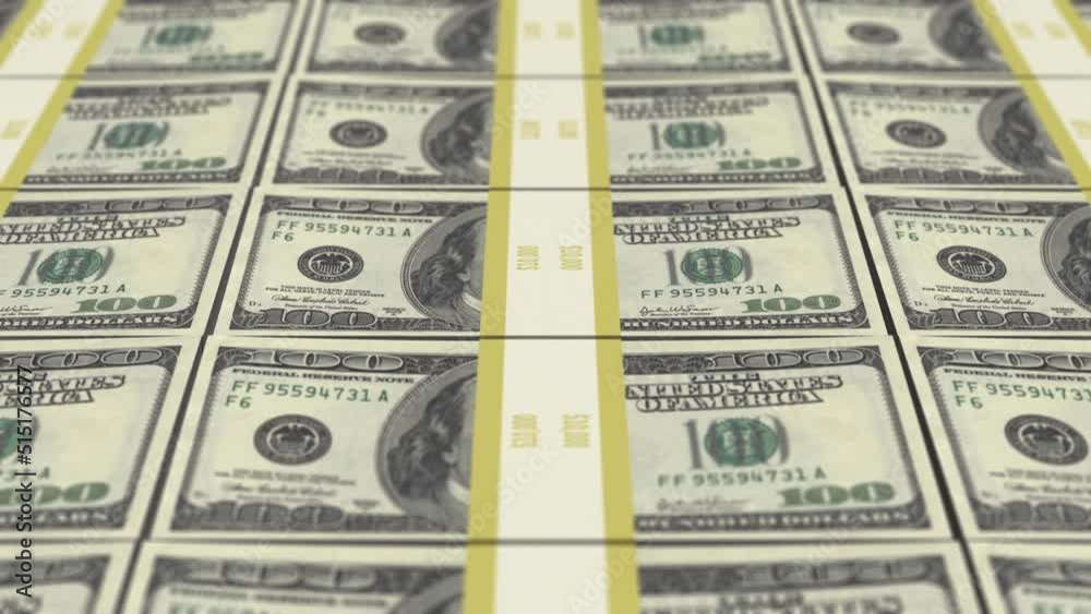 American one hundred dollar paper money print. Finance and money concept. 4k seamless loop American one hundred dollar paper money print. Finance and money concept. 4k seamless loop
