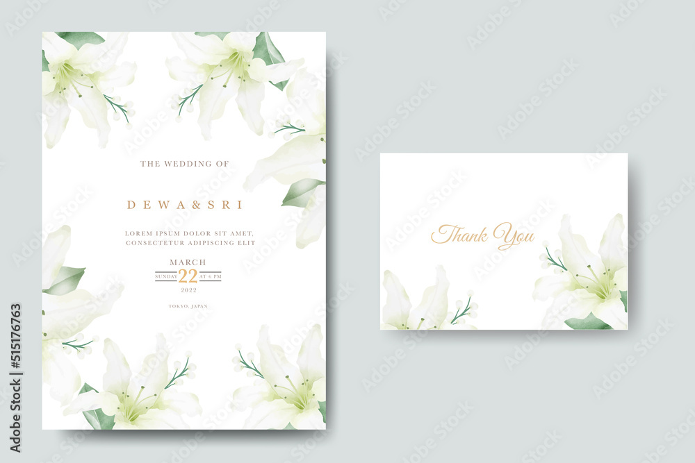 Elegant hand drawn lily invitation card set Elegant hand drawn lily invitation card set