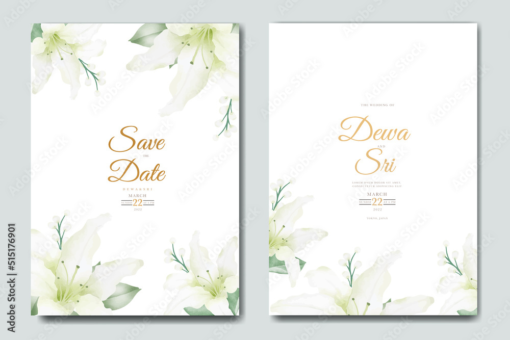 Elegant hand drawn lily invitation card set