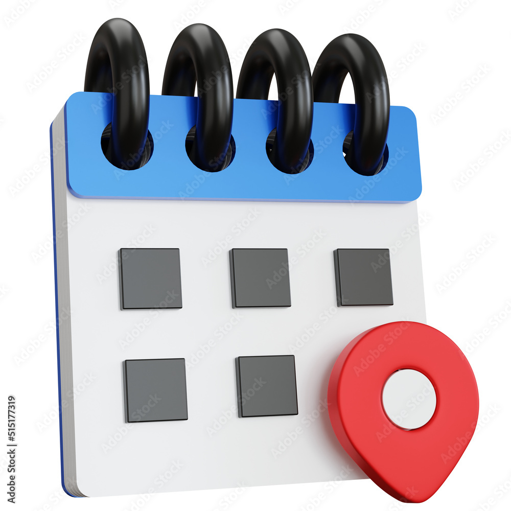 3d rendering calendar with pin pointer map isolated Stock Illustration ...