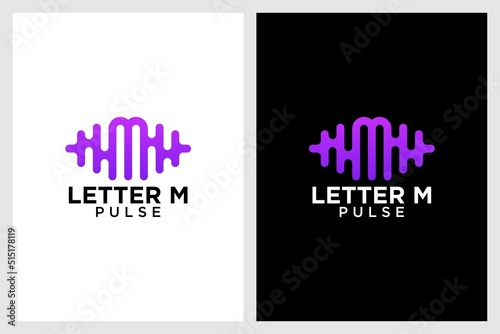 m logo design with pulse or wave