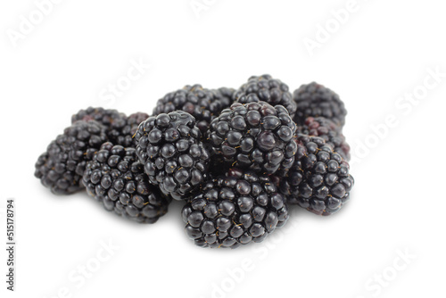 Ripe blackberry close up isolated on white background