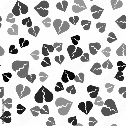 Black Broken heart or divorce icon isolated seamless pattern on white background. Love symbol. Happy Valentines day. Vector