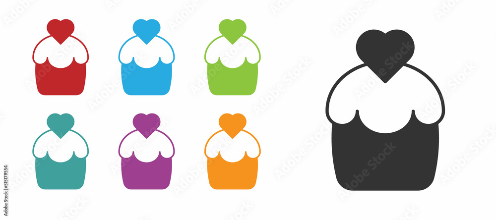 Black Wedding cake with heart icon isolated on white background. Happy Valentines day. Set icons colorful. Vector Black Wedding cake with heart icon isolated on white background. Happy Valentines day. Set icons colorful. Vector