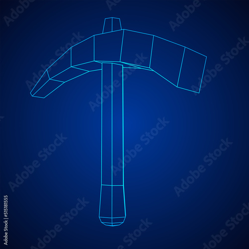 Pickaxe for extraction. Miners hand tool. Wireframe vector illustration