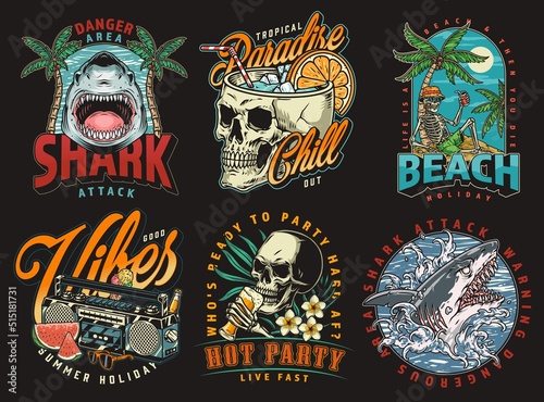 Summer party set posters colorful