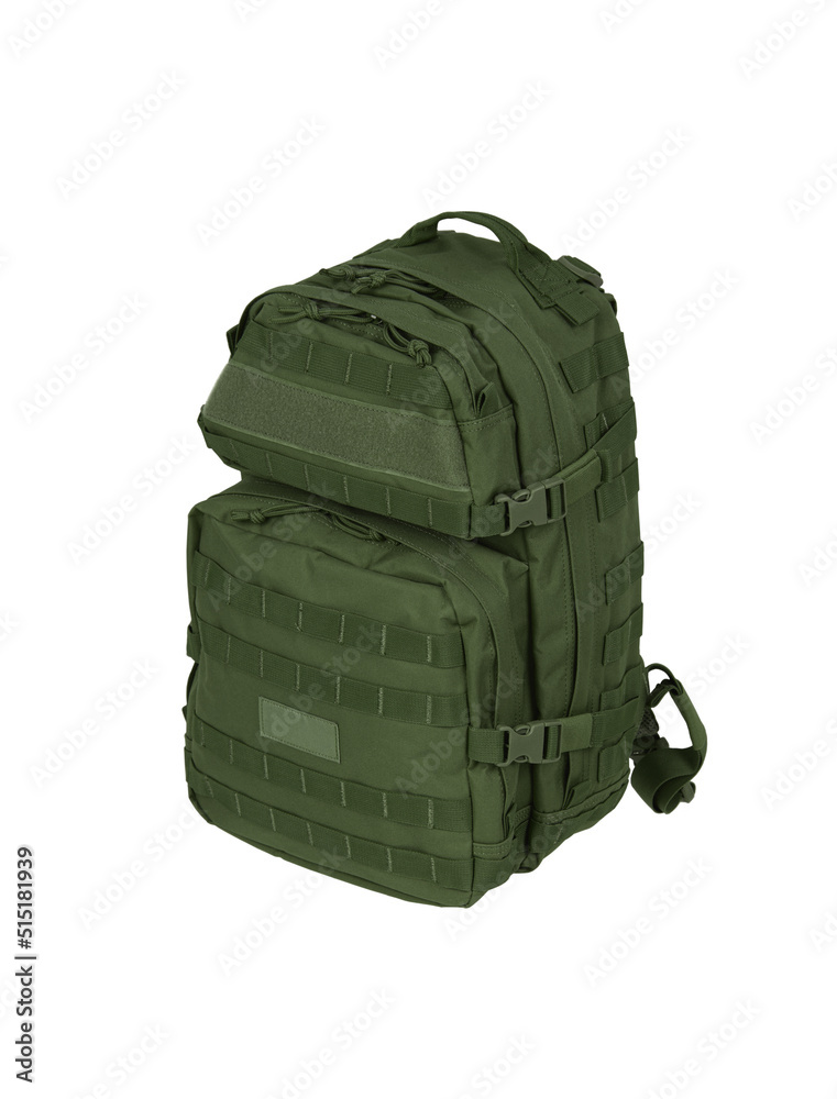 Modern tactical backpack with zippers and additional pockets. Large secure bag. Isolate on a white background. Modern tactical backpack with zippers and additional pockets. Large secure bag. Isolate on a white background.