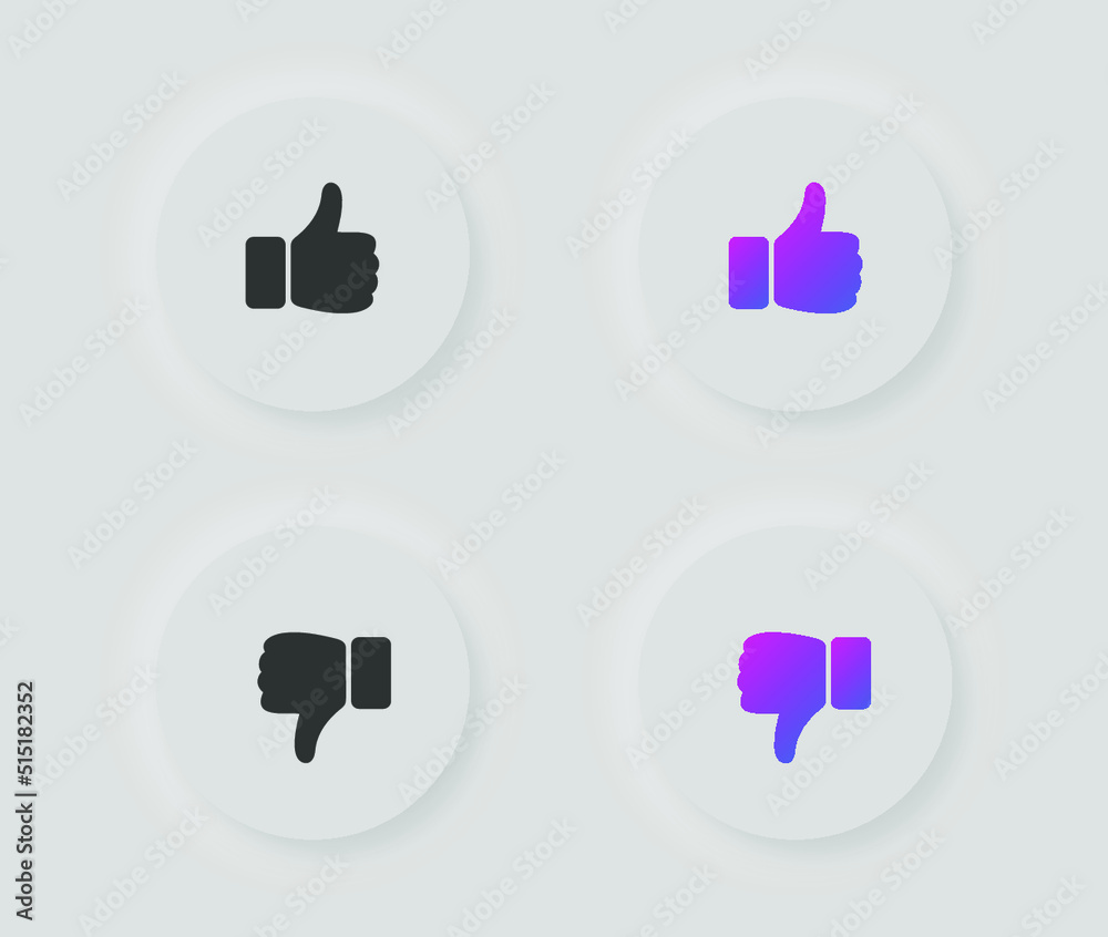 Neumorphic thumb up, like and dislike icon button in solid and gradient color Neumorphic thumb up, like and dislike icon button in solid and gradient color