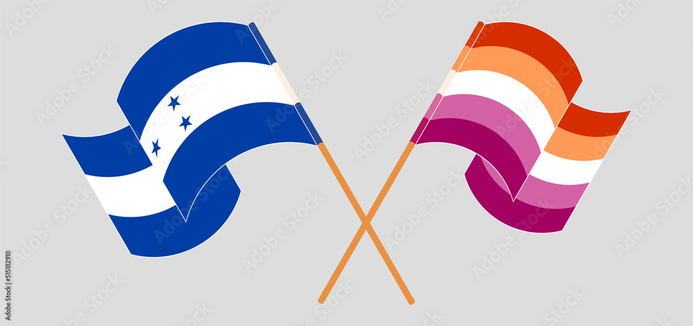 Crossed and waving flags of Honduras and Lesbian Pride Crossed and waving flags of Honduras and Lesbian Pride