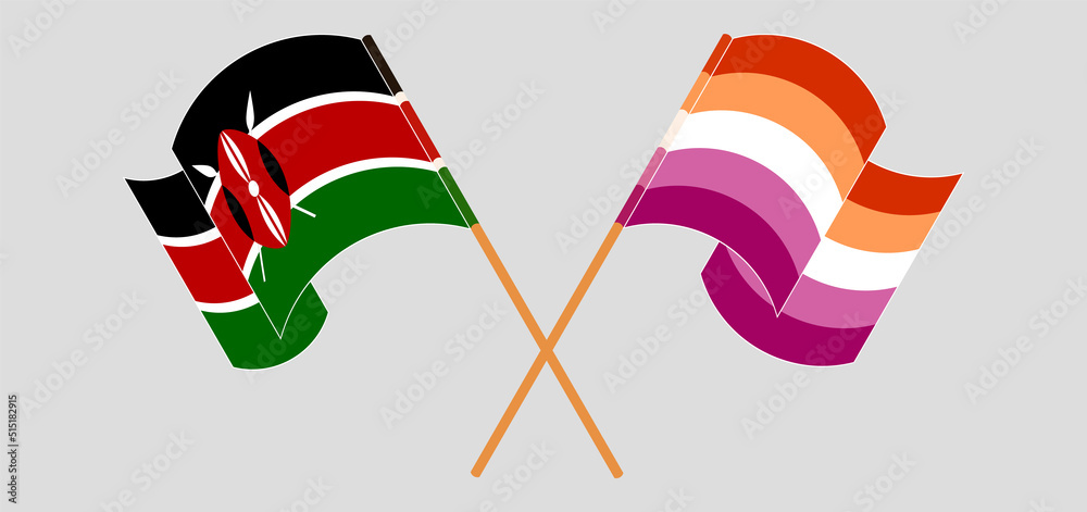 Crossed and waving flags of Kenya and Lesbian Pride Crossed and waving flags of Kenya and Lesbian Pride