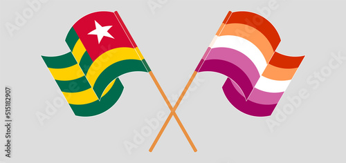 Crossed and waving flags of Togo and Lesbian Pride