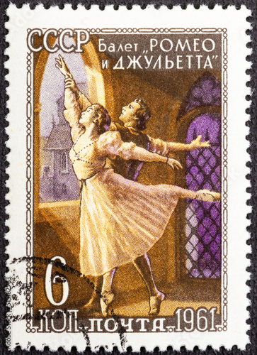 Fotografie USSR - circa 1961 : Cancelled postage stamp printed by Soviet Union, that shows Scene from Romeo and Juliet Prokofiev , circa 1961