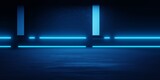 3d rendering of spaceship corridor neon glowing blue background futuristic. Cyberpunk concept. Scene for advertising, showroom, technology, future, modern, sport, metaverse. Sci Fi Illustration