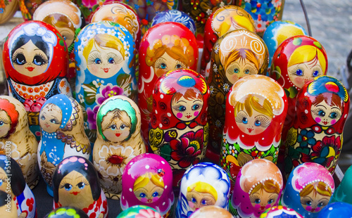 Traditional souvenirs for tourists - Russian matrioshka (nesting dolls)