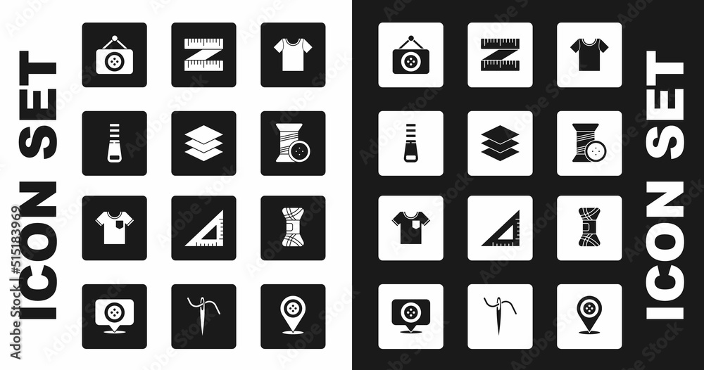 Set T-shirt, Layers clothing textile, Zipper, Tailor shop, Sewing thread and button, Tape measure, Yarn and icon. Vector Set T-shirt, Layers clothing textile, Zipper, Tailor shop, Sewing thread and button, Tape measure, Yarn and icon. Vector