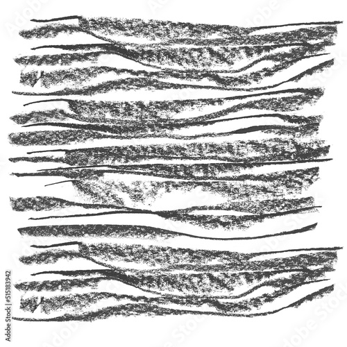 Abstract pencil charcoal black composition horisontal stripes background isolated on white