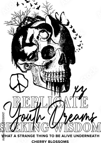 skull with slogan Vector design for t-shirt graphics, banner, fashion prints, slogan tees, stickers, flyer, posters and other creative uses	
