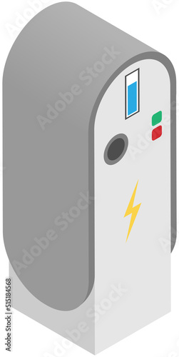 Charger for electric vehicles. Electromobile charging station. Equipment for auto accumulator recharging. Alternative fuel. Vector green energy technology. Environmentally friendly transport